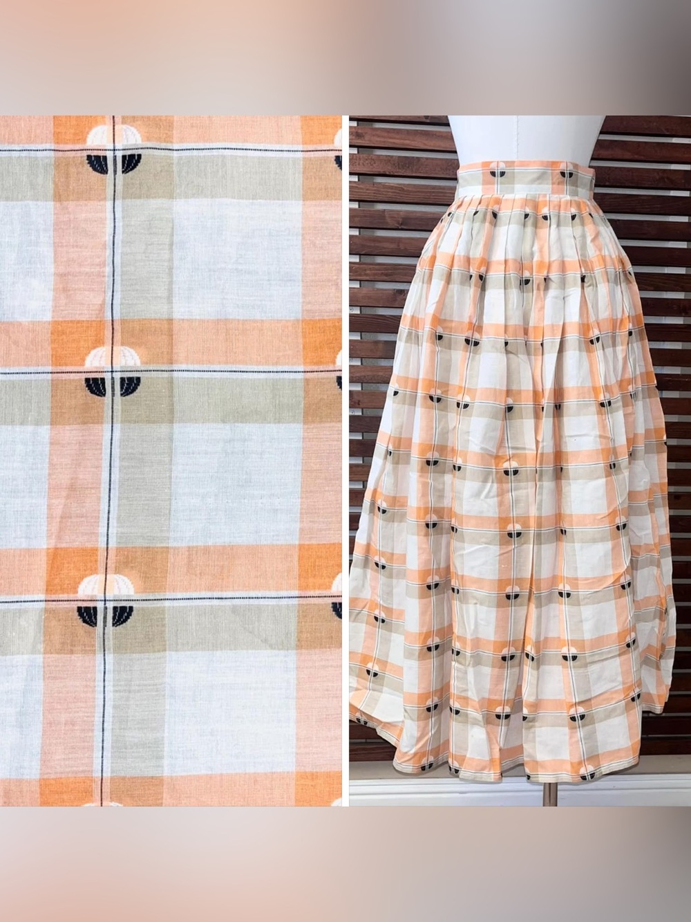 1950s Vintage White Orange Black Plaid High Waist Rockabilly VLV Circle Skirt